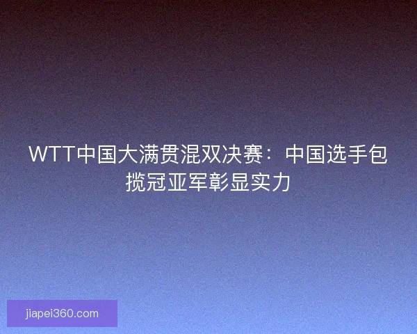 WTT中国大满贯混双决赛：中国选手包揽冠亚军彰显实力